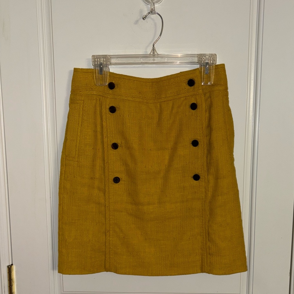 Tory Burch Mustard Yellow Double-Breasted Midi Skirt Size 8